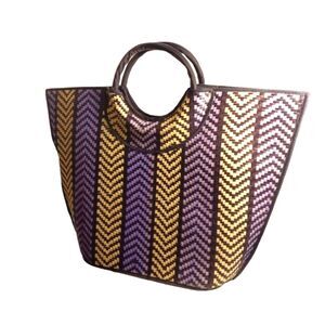 African Chevron Pattern Large Straw Bag